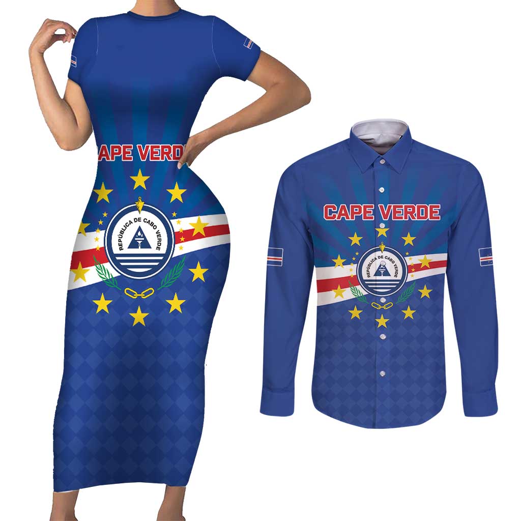 Cape Verde Football 2026 Couples Matching Short Sleeve Bodycon Dress and Long Sleeve Button Shirt Historic First World Cup Appearance - Wonder Print Shop