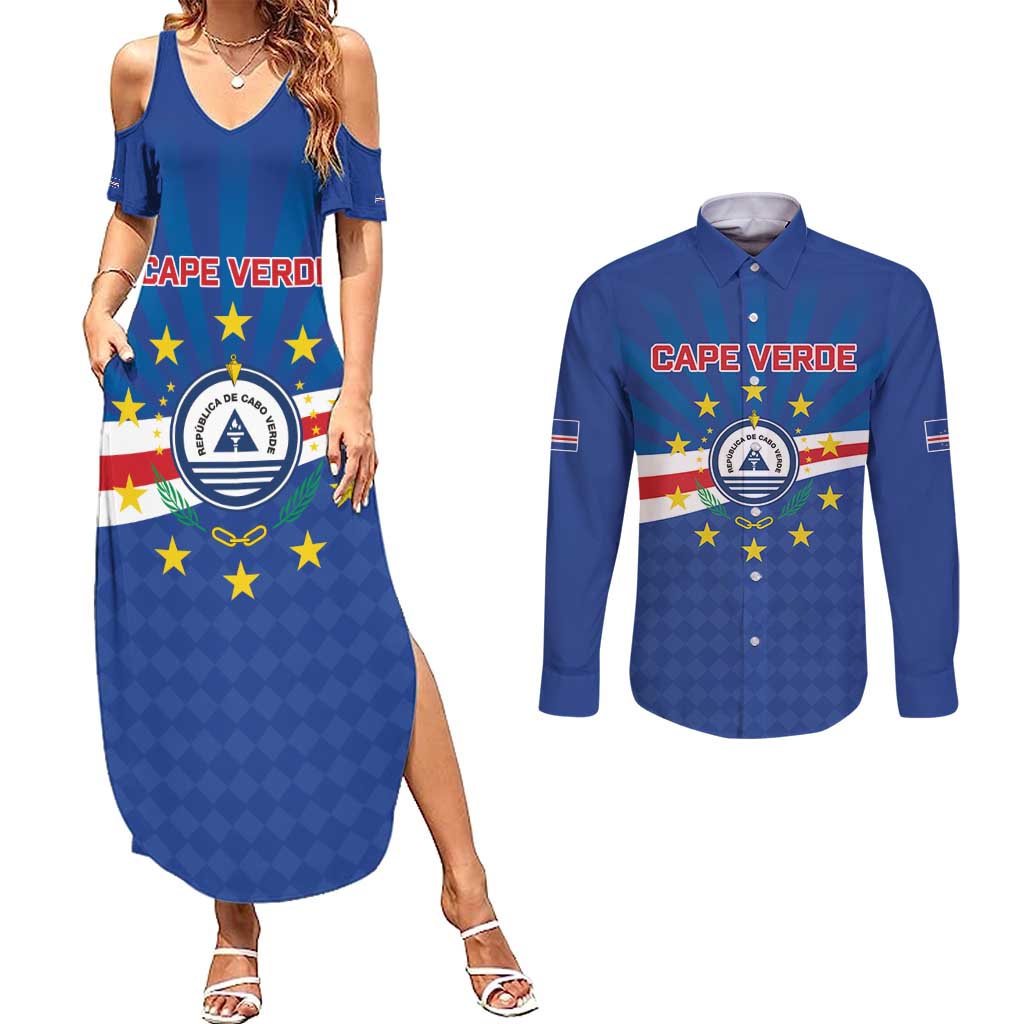 Cape Verde Football 2026 Couples Matching Summer Maxi Dress and Long Sleeve Button Shirt Historic First World Cup Appearance - Wonder Print Shop