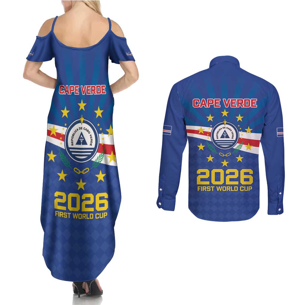 Cape Verde Football 2026 Couples Matching Summer Maxi Dress and Long Sleeve Button Shirt Historic First World Cup Appearance - Wonder Print Shop