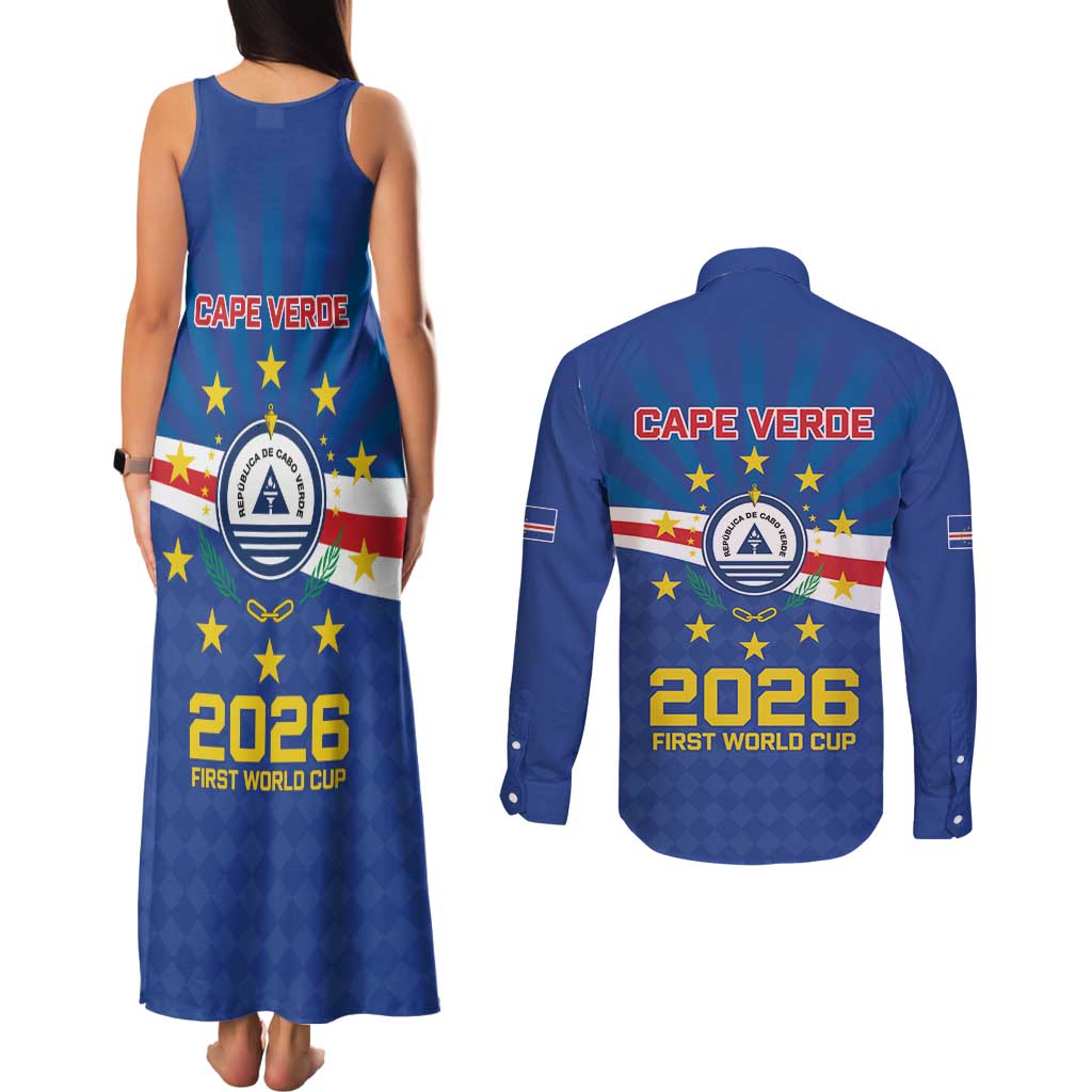 Cape Verde Football 2026 Couples Matching Tank Maxi Dress and Long Sleeve Button Shirt Historic First World Cup Appearance - Wonder Print Shop