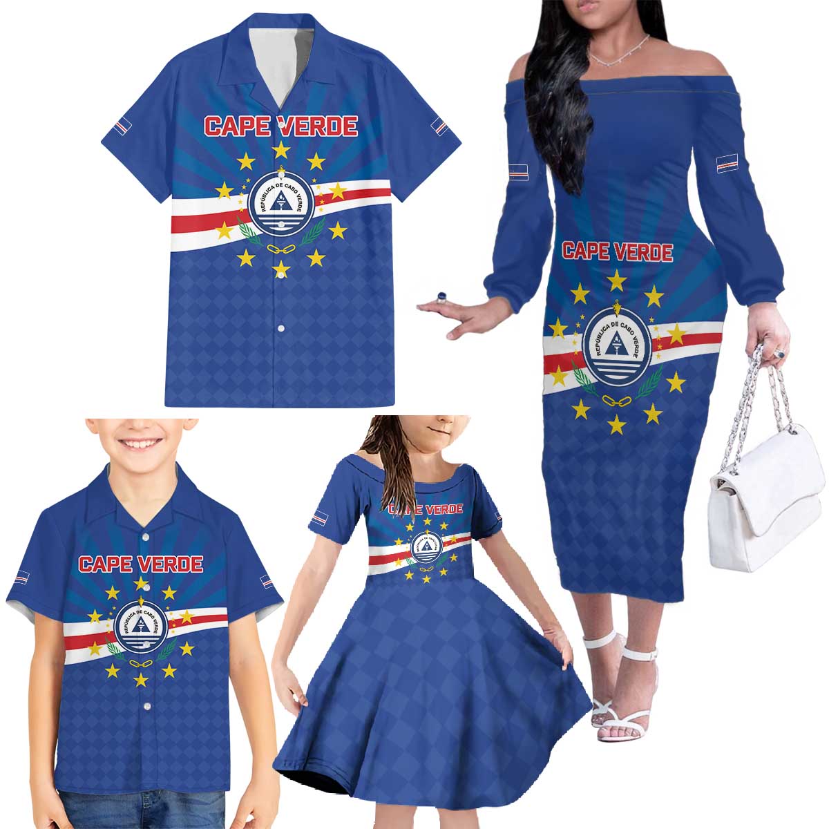 Cape Verde Football 2026 Family Matching Off The Shoulder Long Sleeve Dress and Hawaiian Shirt Historic First World Cup Appearance - Wonder Print Shop