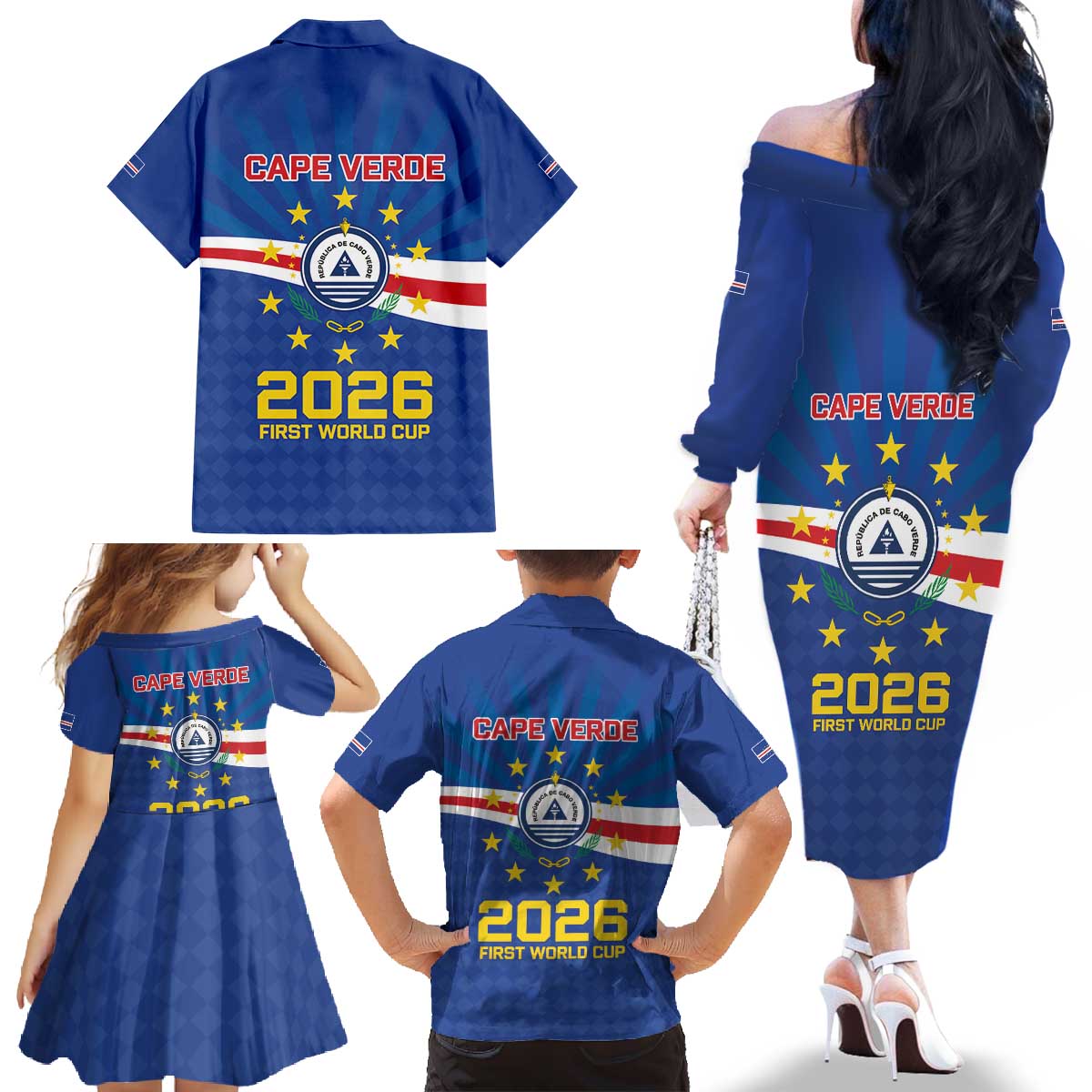 Cape Verde Football 2026 Family Matching Off The Shoulder Long Sleeve Dress and Hawaiian Shirt Historic First World Cup Appearance - Wonder Print Shop