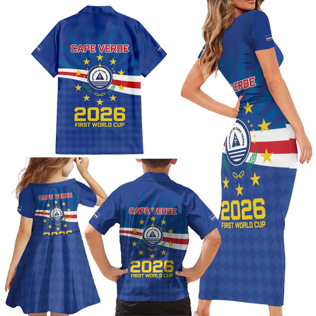 Cape Verde Football 2026 Family Matching Short Sleeve Bodycon Dress and Hawaiian Shirt Historic First World Cup Appearance - Wonder Print Shop