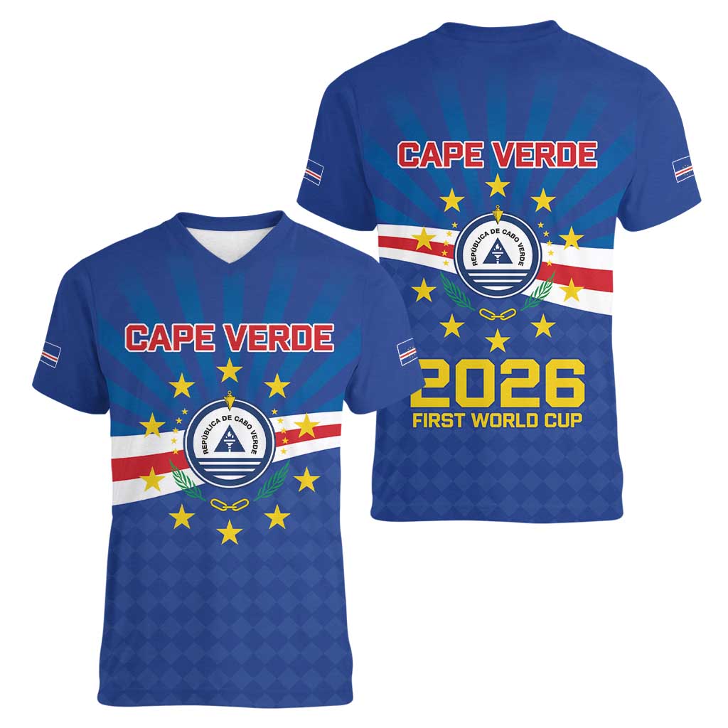 Cape Verde Football 2026 Women V-Neck T-Shirt Historic First World Cup Appearance - Wonder Print Shop