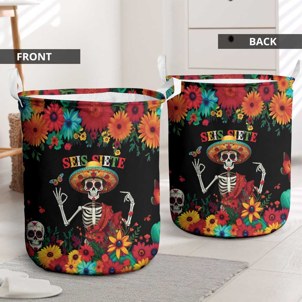Seis Siete Dia de los Muertos Laundry Basket Mexican Funny 67 Calaca Skeleton Sombrero - Wonder Print Shop