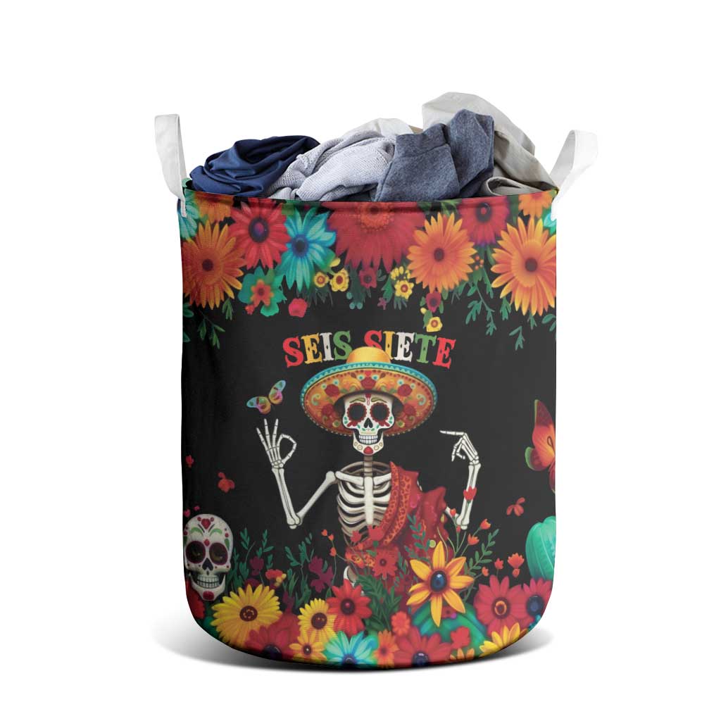 Seis Siete Dia de los Muertos Laundry Basket Mexican Funny 67 Calaca Skeleton Sombrero - Wonder Print Shop