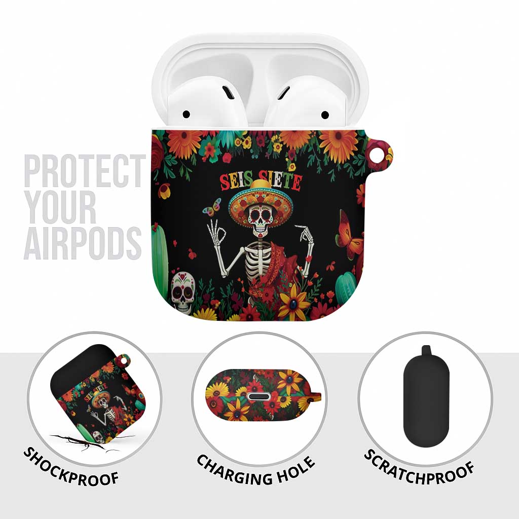 Seis Siete Dia de los Muertos AirPods Case Mexican Funny 67 Calaca Skeleton Sombrero - Wonder Print Shop