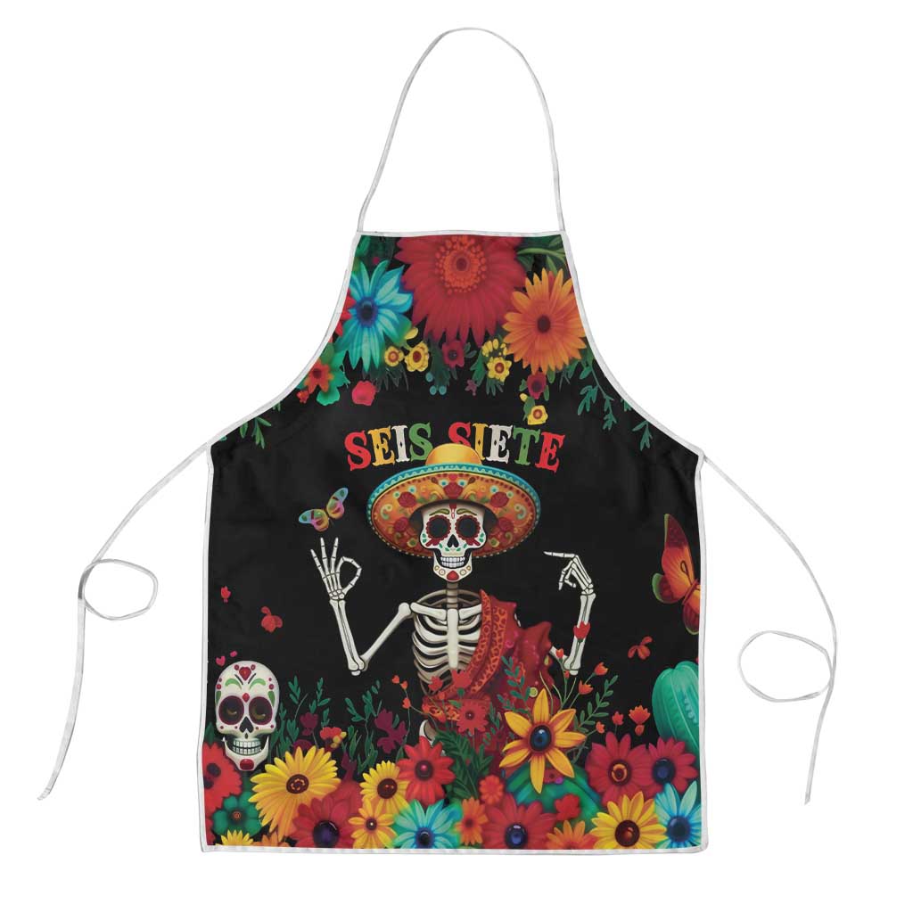 Seis Siete Dia de los Muertos Apron Mexican Funny 67 Calaca Skeleton Sombrero - Wonder Print Shop