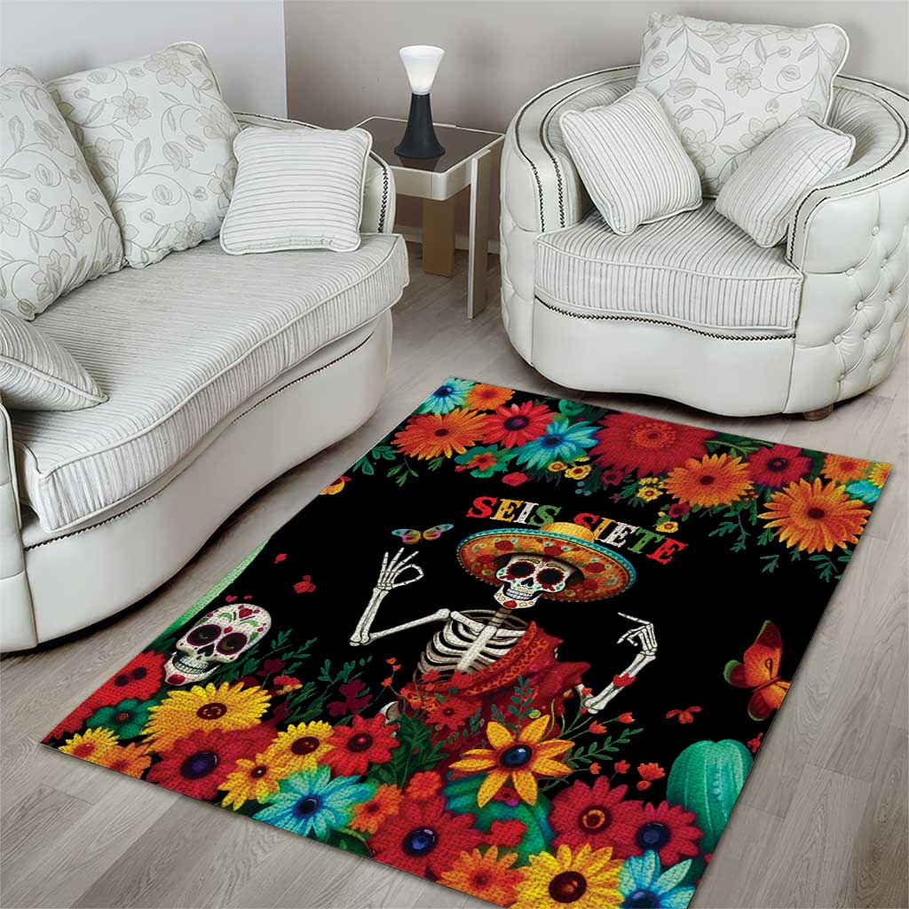 Seis Siete Dia de los Muertos Area Rug Mexican Funny 67 Calaca Skeleton Sombrero - Wonder Print Shop
