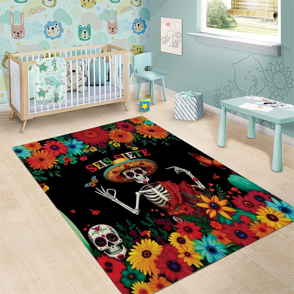 Seis Siete Dia de los Muertos Area Rug Mexican Funny 67 Calaca Skeleton Sombrero - Wonder Print Shop