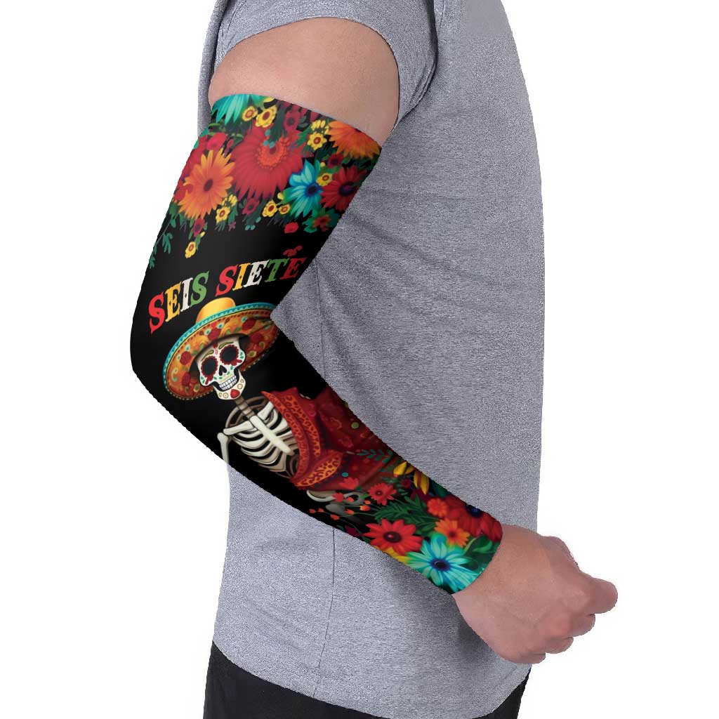 Seis Siete Dia de los Muertos Arm Sleeves Mexican Funny 67 Calaca Skeleton Sombrero - Wonder Print Shop