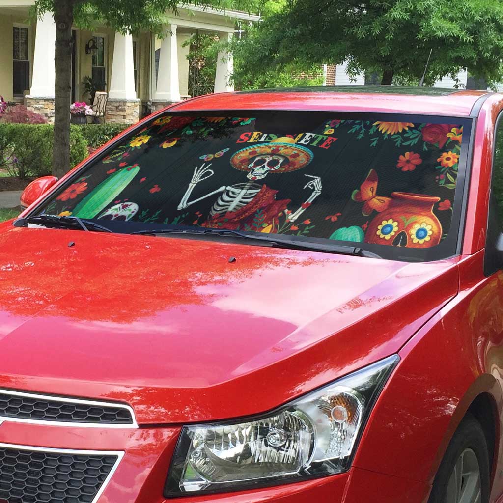Seis Siete Dia de los Muertos Auto Sun Shade Mexican Funny 67 Calaca Skeleton Sombrero - Wonder Print Shop