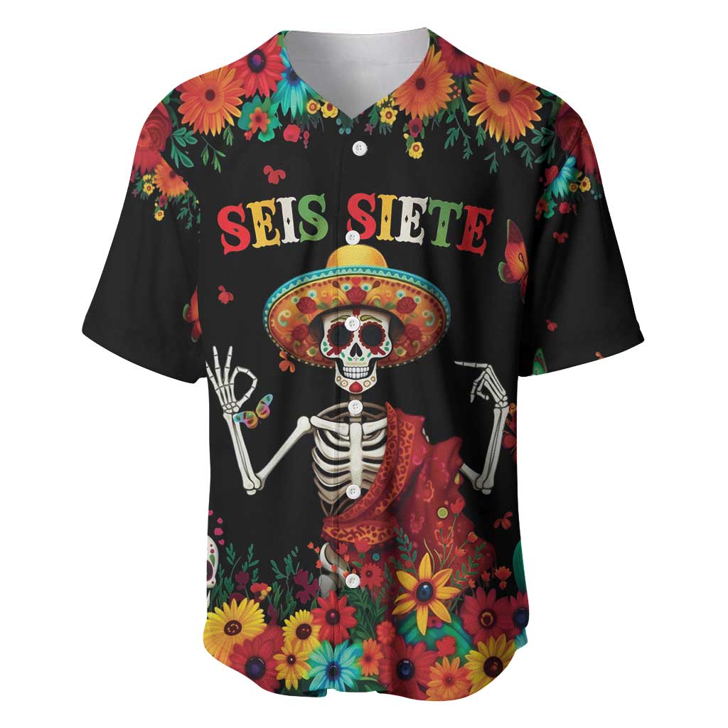 Seis Siete Dia de los Muertos Baseball Jersey Mexican Funny 67 Calaca Skeleton Sombrero - Wonder Print Shop