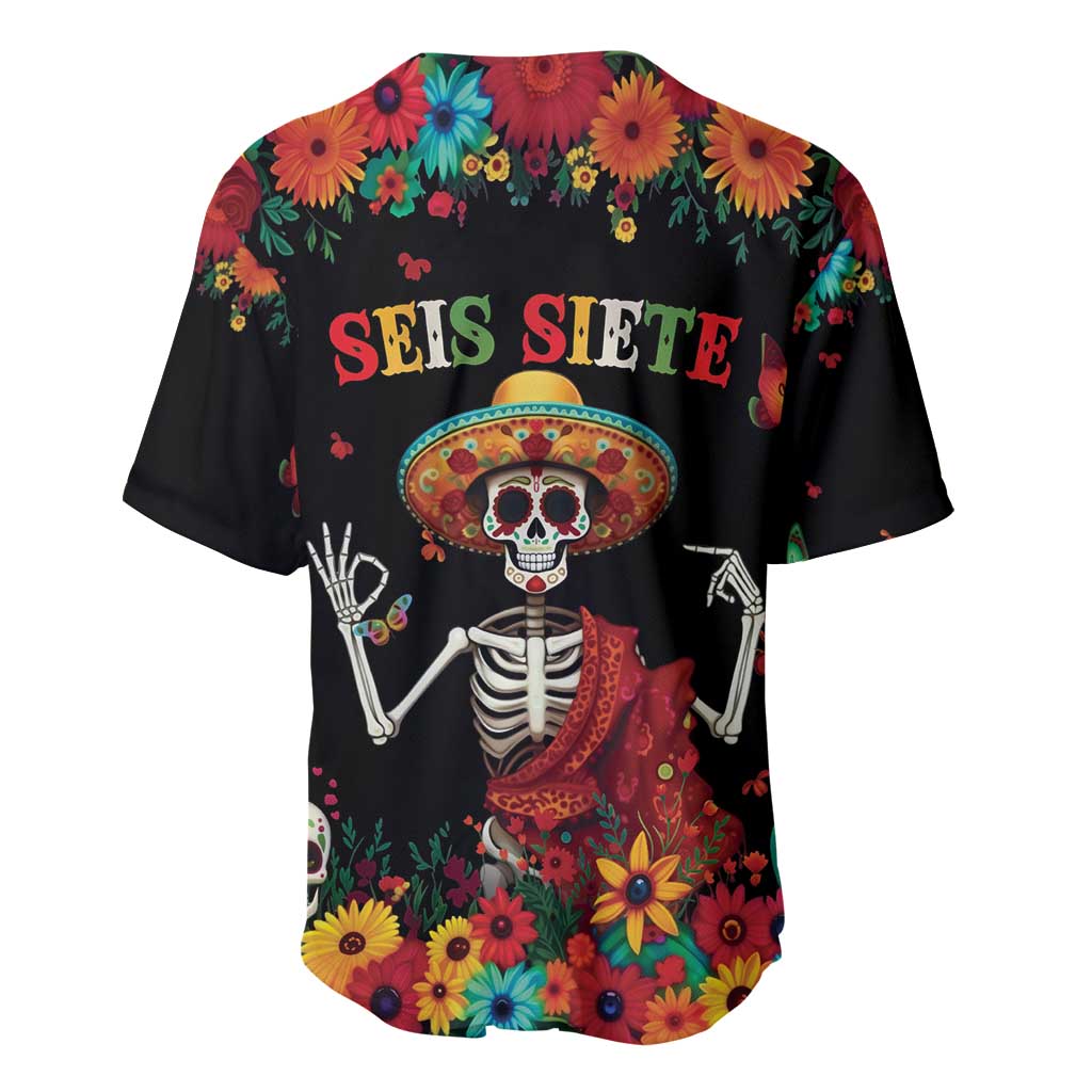 Seis Siete Dia de los Muertos Baseball Jersey Mexican Funny 67 Calaca Skeleton Sombrero - Wonder Print Shop