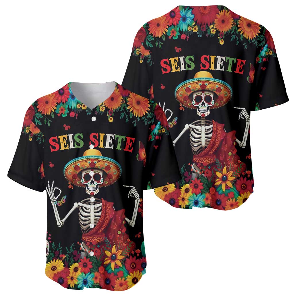 Seis Siete Dia de los Muertos Baseball Jersey Mexican Funny 67 Calaca Skeleton Sombrero - Wonder Print Shop