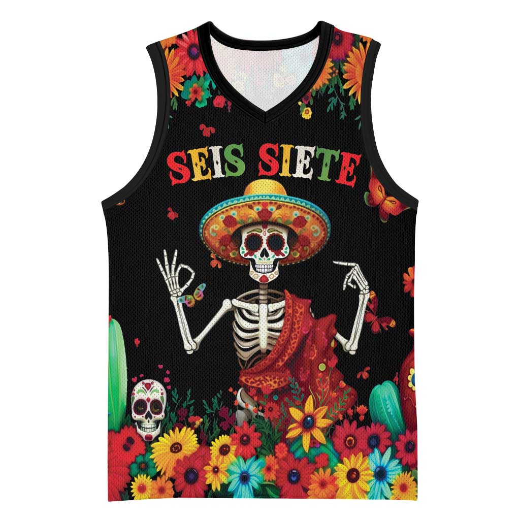 Seis Siete Dia de los Muertos Basketball Jersey Mexican Funny 67 Calaca Skeleton Sombrero - Wonder Print Shop