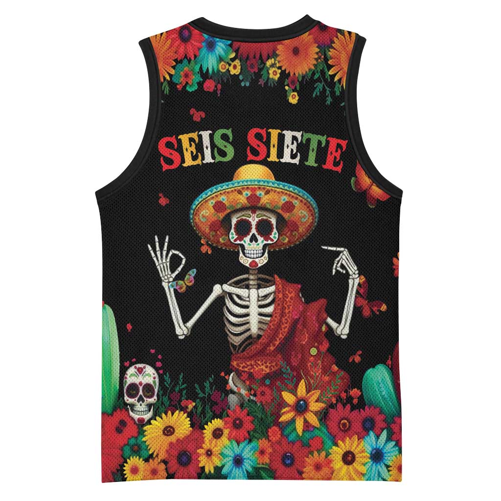 Seis Siete Dia de los Muertos Basketball Jersey Mexican Funny 67 Calaca Skeleton Sombrero - Wonder Print Shop