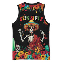 Seis Siete Dia de los Muertos Basketball Jersey Mexican Funny 67 Calaca Skeleton Sombrero - Wonder Print Shop