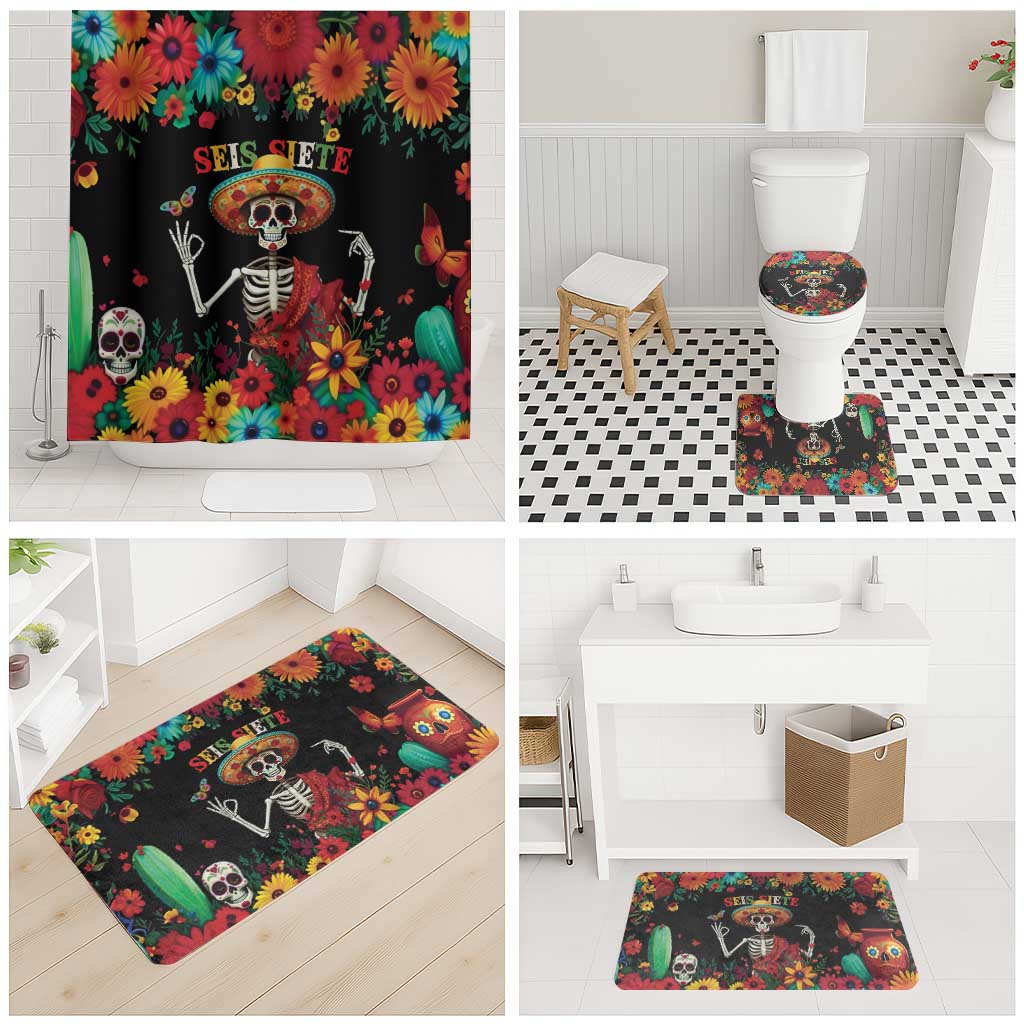 Seis Siete Dia de los Muertos Bathroom Set Mexican Funny 67 Calaca Skeleton Sombrero - Wonder Print Shop