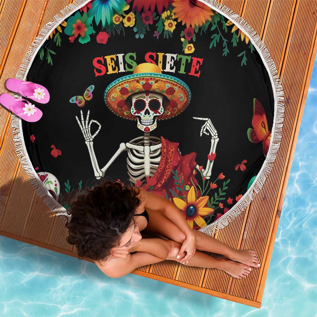 Seis Siete Dia de los Muertos Beach Blanket Mexican Funny 67 Calaca Skeleton Sombrero - Wonder Print Shop