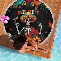 Seis Siete Dia de los Muertos Beach Blanket Mexican Funny 67 Calaca Skeleton Sombrero - Wonder Print Shop