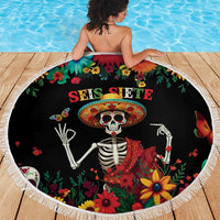 Seis Siete Dia de los Muertos Beach Blanket Mexican Funny 67 Calaca Skeleton Sombrero - Wonder Print Shop