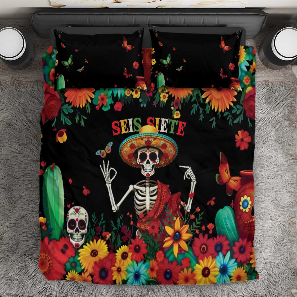 Seis Siete Dia de los Muertos Bedding Set Mexican Funny 67 Calaca Skeleton Sombrero - Wonder Print Shop
