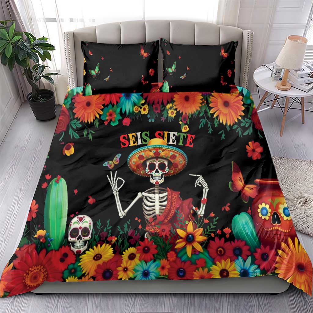 Seis Siete Dia de los Muertos Bedding Set Mexican Funny 67 Calaca Skeleton Sombrero - Wonder Print Shop