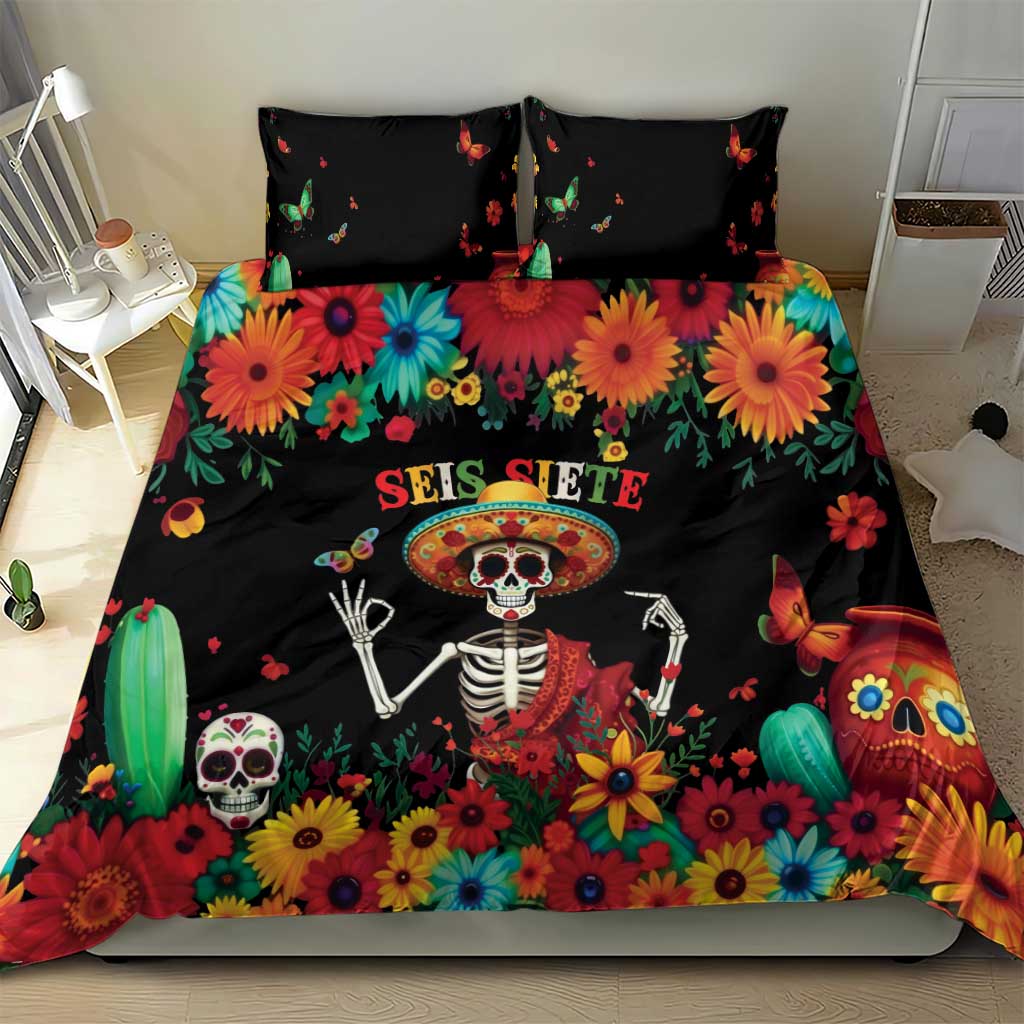 Seis Siete Dia de los Muertos Bedding Set Mexican Funny 67 Calaca Skeleton Sombrero - Wonder Print Shop