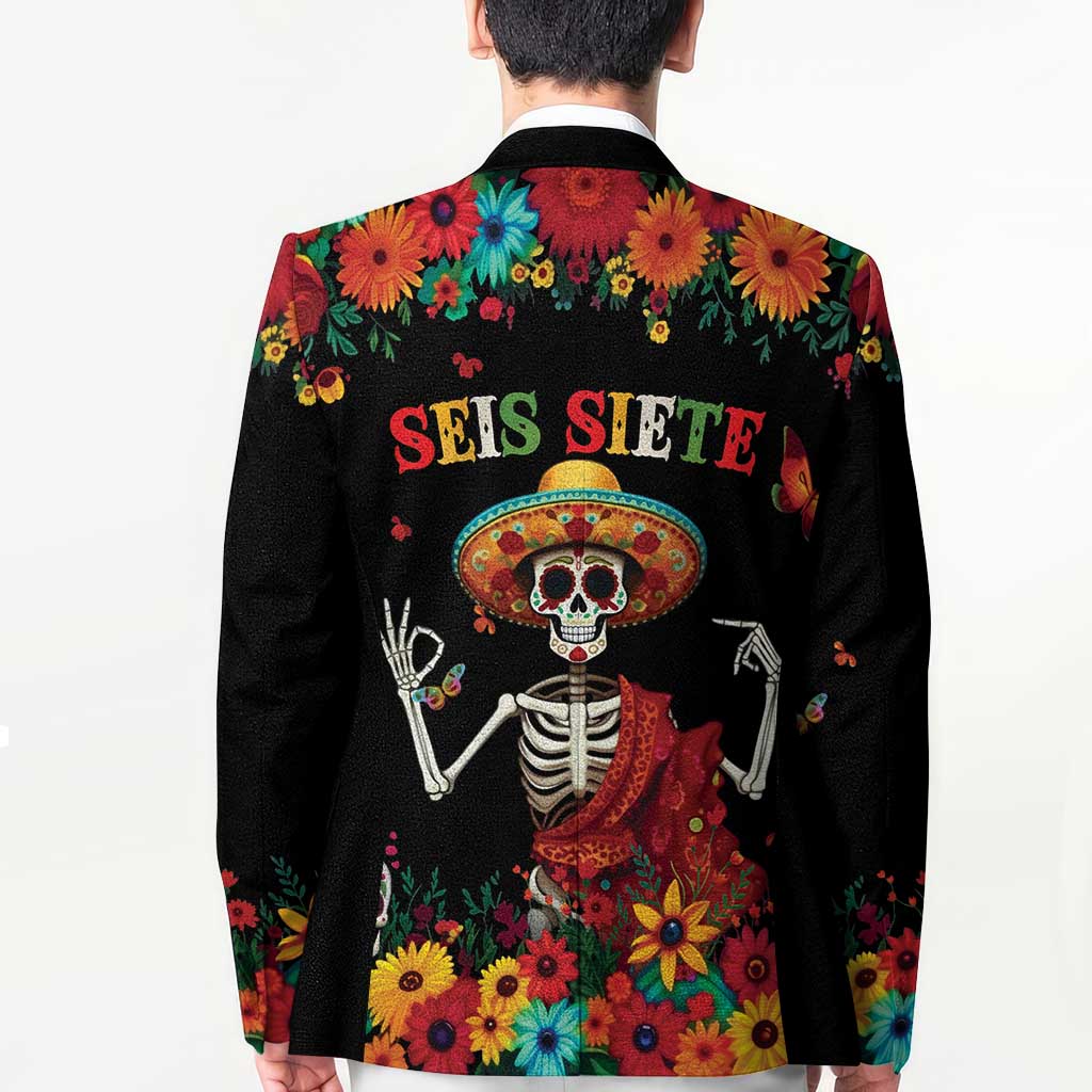 Seis Siete Dia de los Muertos Blazer Mexican Funny 67 Calaca Skeleton Sombrero - Wonder Print Shop