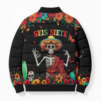Seis Siete Dia de los Muertos Bomber Puffer Jacket Mexican Funny 67 Calaca Skeleton Sombrero - Wonder Print Shop