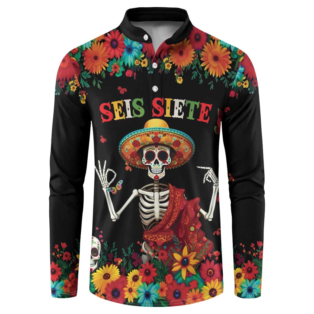 Seis Siete Dia de los Muertos Button Sweatshirt Mexican Funny 67 Calaca Skeleton Sombrero - Wonder Print Shop