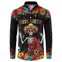 Seis Siete Dia de los Muertos Button Sweatshirt Mexican Funny 67 Calaca Skeleton Sombrero - Wonder Print Shop