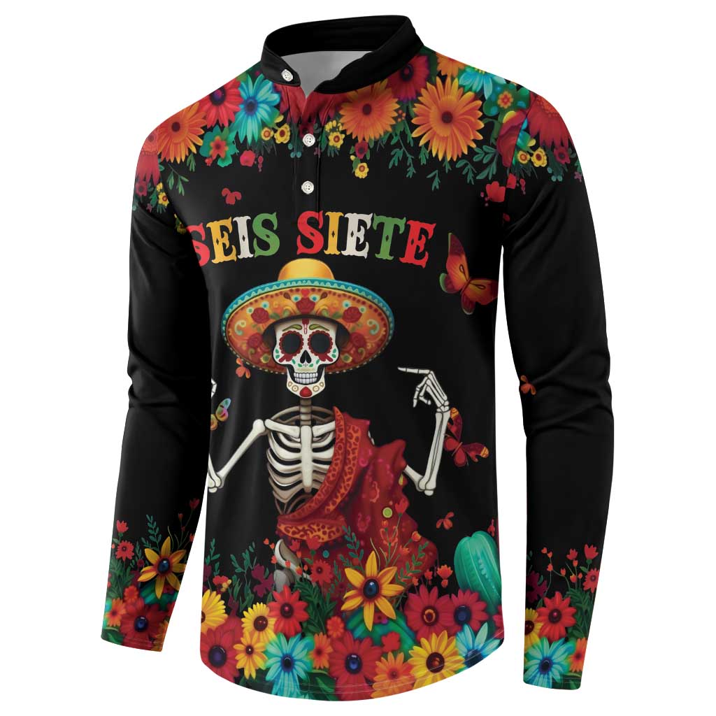 Seis Siete Dia de los Muertos Button Sweatshirt Mexican Funny 67 Calaca Skeleton Sombrero - Wonder Print Shop