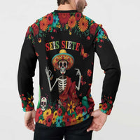 Seis Siete Dia de los Muertos Button Sweatshirt Mexican Funny 67 Calaca Skeleton Sombrero - Wonder Print Shop