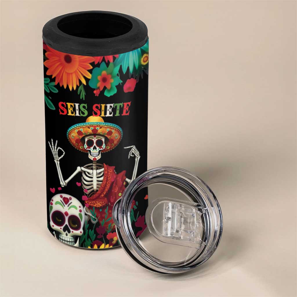 Seis Siete Dia de los Muertos 4 in 1 Can Cooler Tumbler Mexican Funny 67 Calaca Skeleton Sombrero - Wonder Print Shop