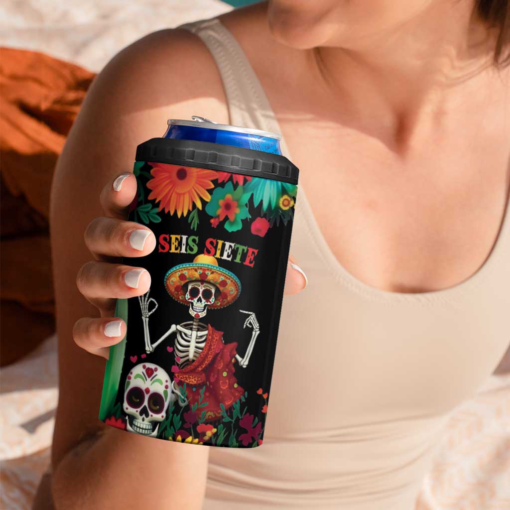 Seis Siete Dia de los Muertos 4 in 1 Can Cooler Tumbler Mexican Funny 67 Calaca Skeleton Sombrero - Wonder Print Shop