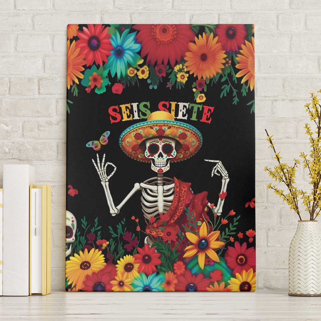 Seis Siete Dia de los Muertos Canvas Wall Art Mexican Funny 67 Calaca Skeleton Sombrero - Wonder Print Shop