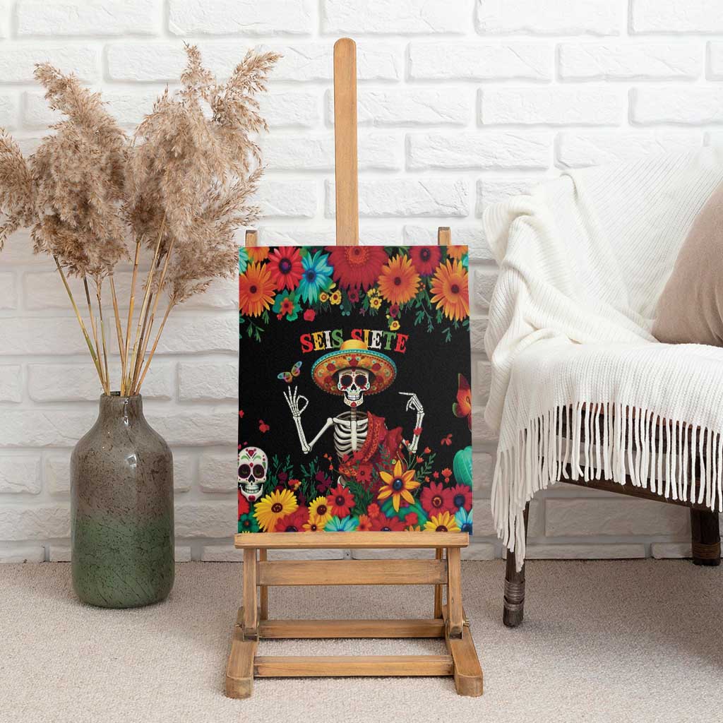 Seis Siete Dia de los Muertos Canvas Wall Art Mexican Funny 67 Calaca Skeleton Sombrero - Wonder Print Shop