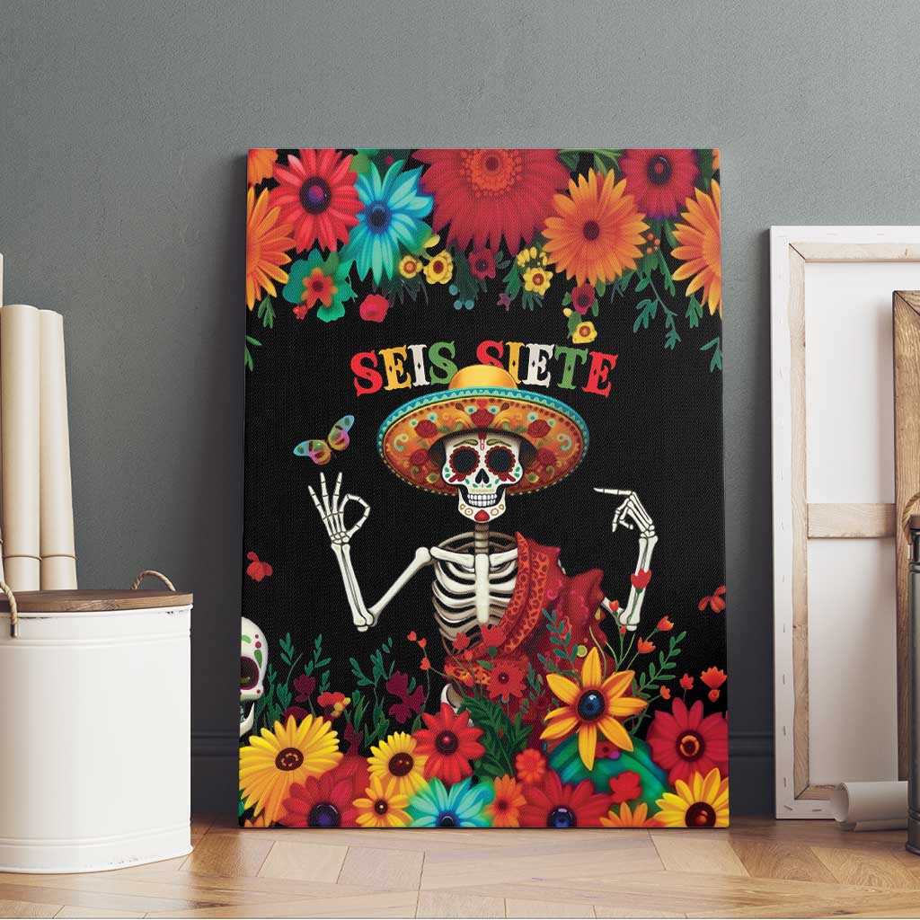 Seis Siete Dia de los Muertos Canvas Wall Art Mexican Funny 67 Calaca Skeleton Sombrero - Wonder Print Shop