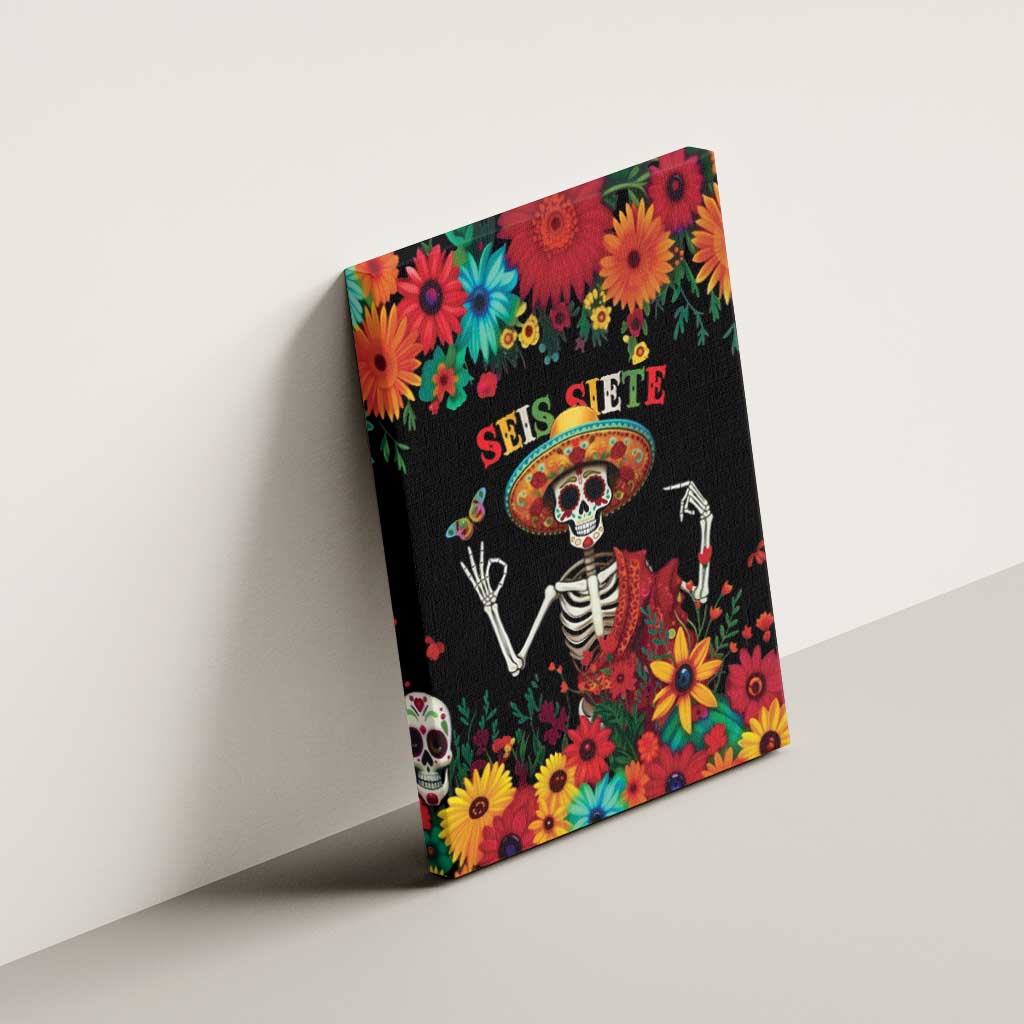 Seis Siete Dia de los Muertos Canvas Wall Art Mexican Funny 67 Calaca Skeleton Sombrero - Wonder Print Shop