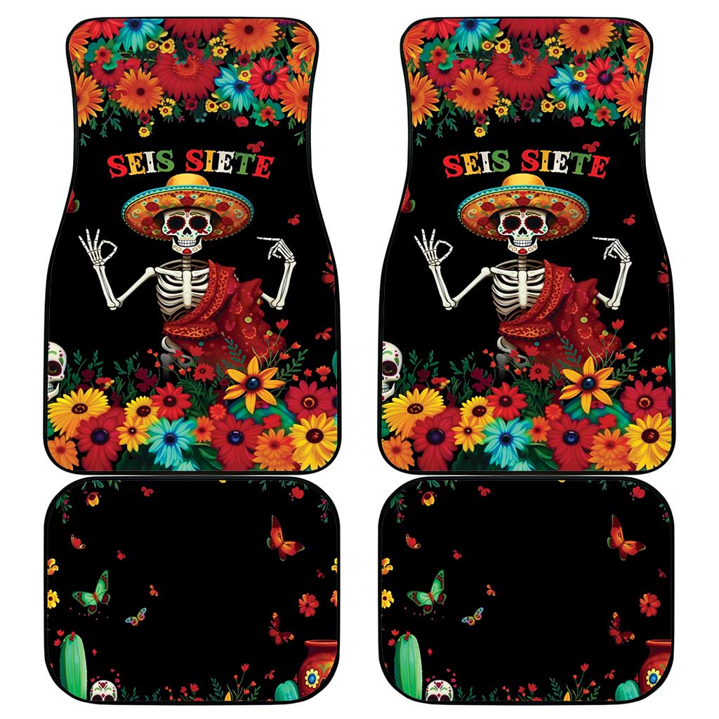 Seis Siete Dia de los Muertos Car Mats Mexican Funny 67 Calaca Skeleton Sombrero - Wonder Print Shop