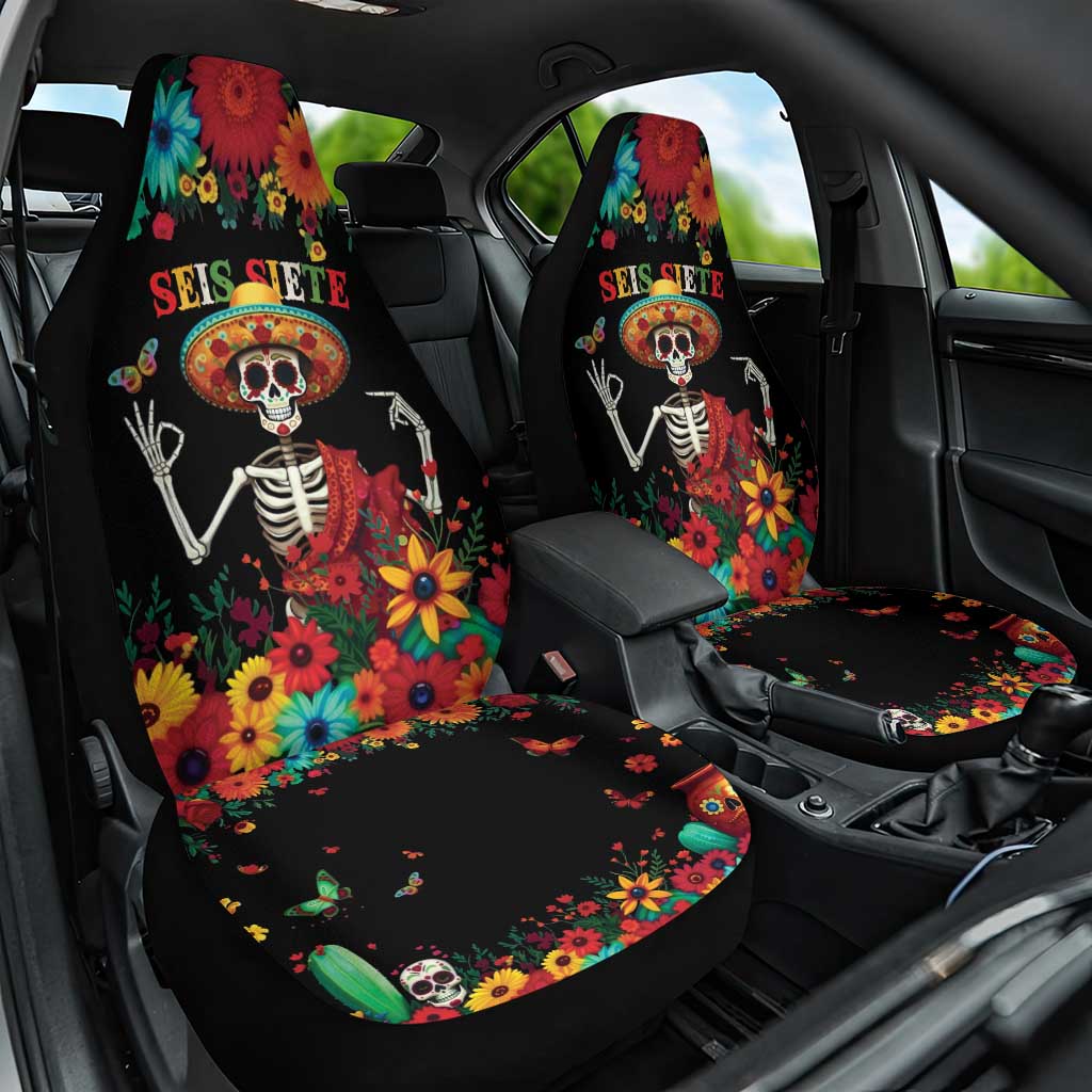 Seis Siete Dia de los Muertos Car Seat Cover Mexican Funny 67 Calaca Skeleton Sombrero - Wonder Print Shop