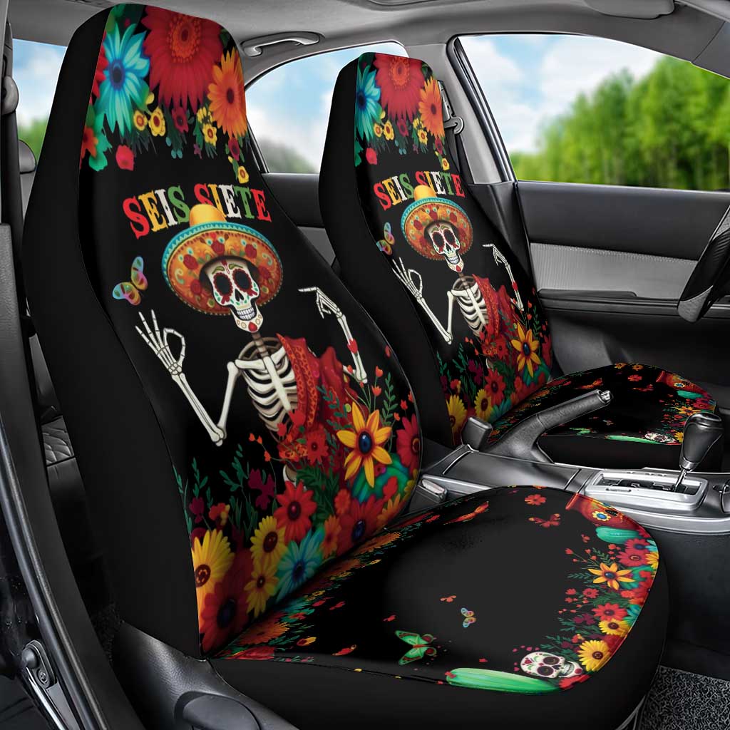 Seis Siete Dia de los Muertos Car Seat Cover Mexican Funny 67 Calaca Skeleton Sombrero - Wonder Print Shop