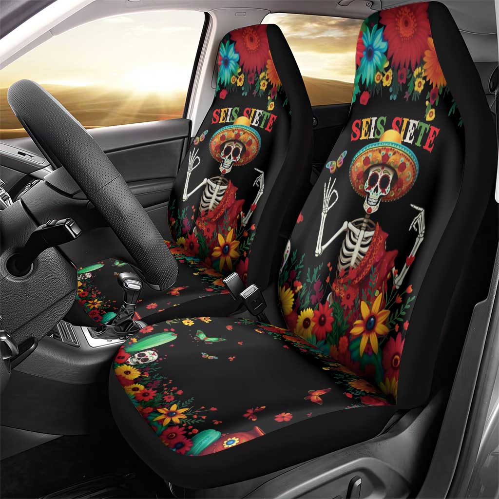 Seis Siete Dia de los Muertos Car Seat Cover Mexican Funny 67 Calaca Skeleton Sombrero - Wonder Print Shop