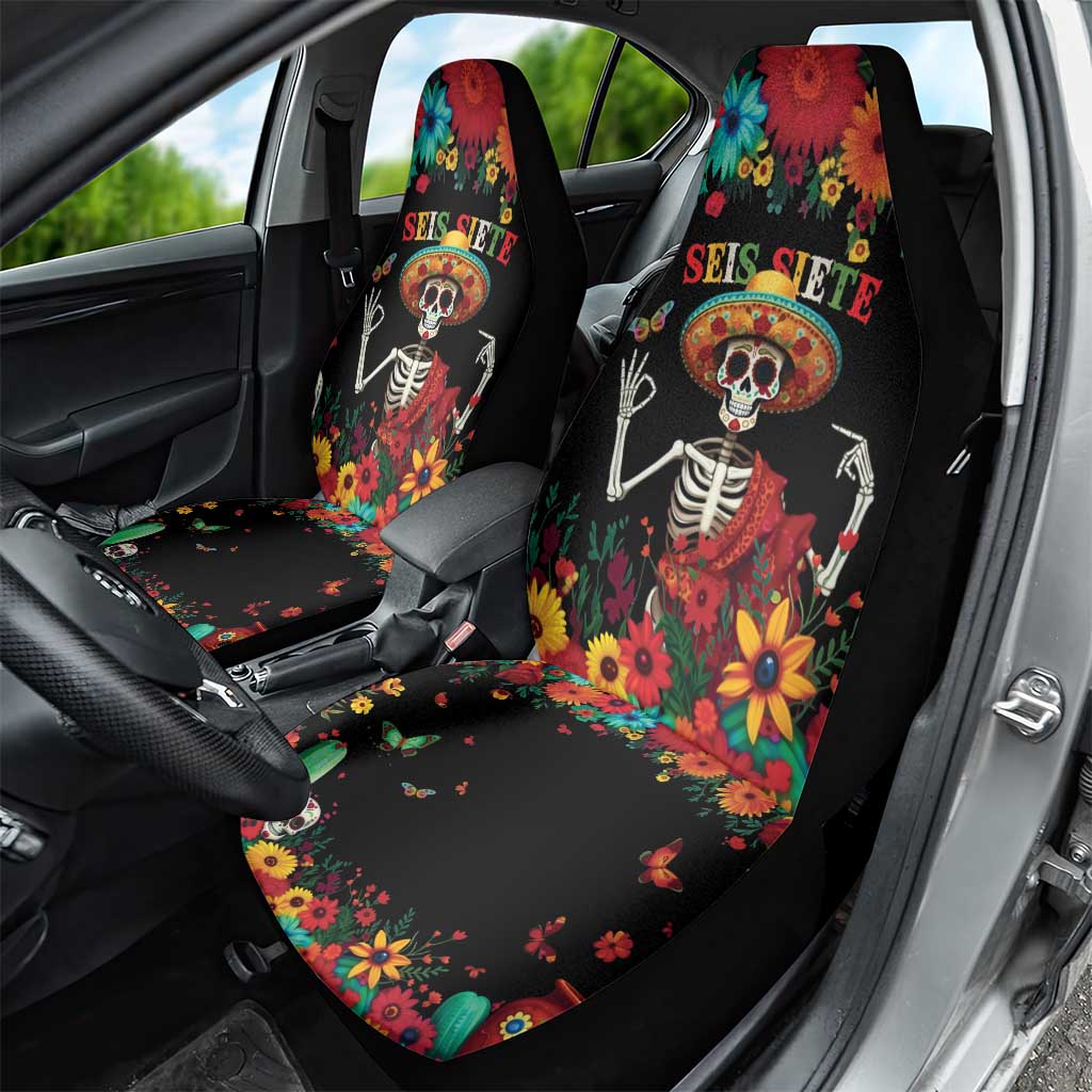 Seis Siete Dia de los Muertos Car Seat Cover Mexican Funny 67 Calaca Skeleton Sombrero - Wonder Print Shop