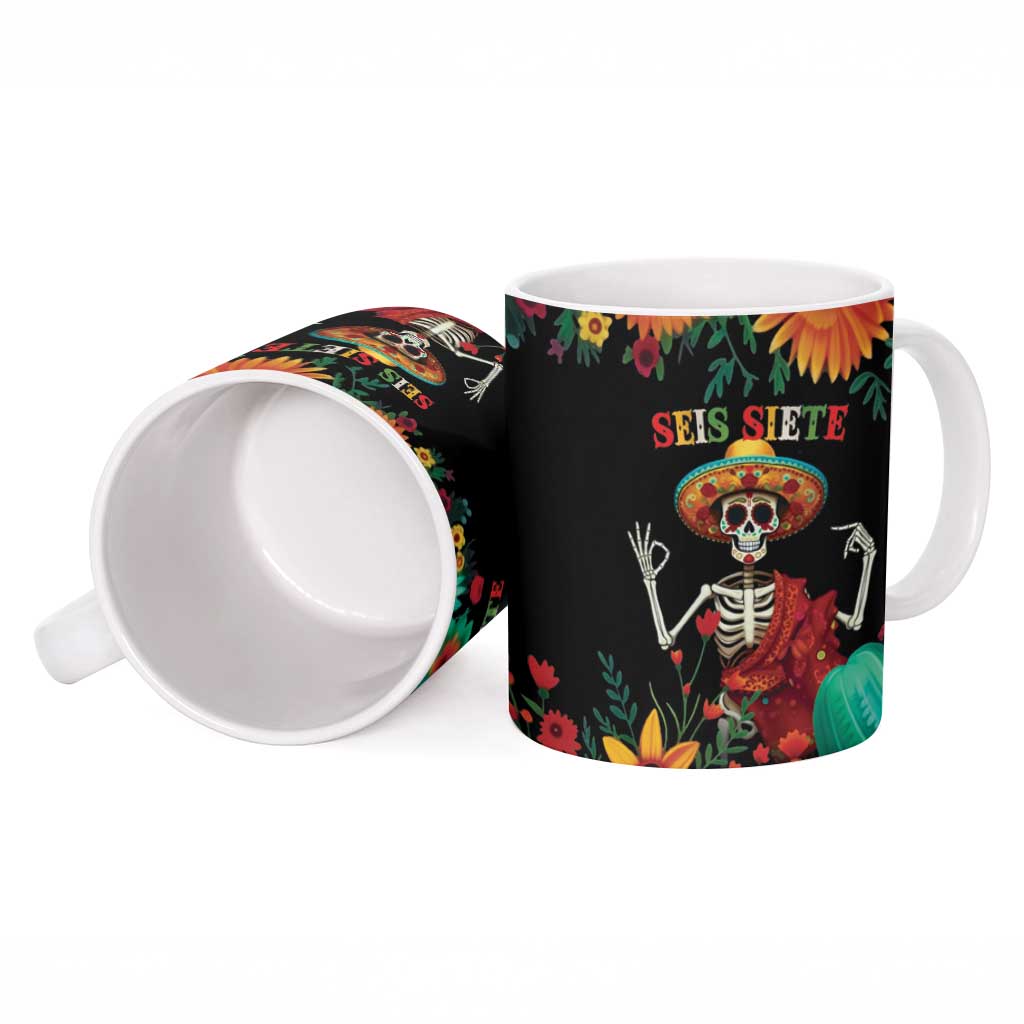 Seis Siete Dia de los Muertos Ceramic Mug Mexican Funny 67 Calaca Skeleton Sombrero - Wonder Print Shop