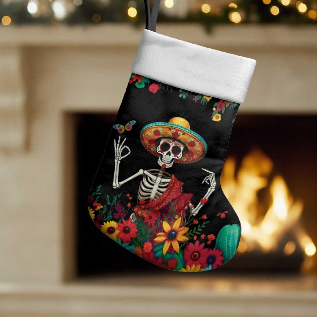 Seis Siete Dia de los Muertos Christmas Stocking Mexican Funny 67 Calaca Skeleton Sombrero - Wonder Print Shop