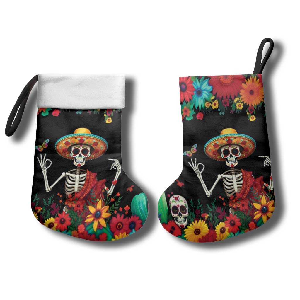 Seis Siete Dia de los Muertos Christmas Stocking Mexican Funny 67 Calaca Skeleton Sombrero - Wonder Print Shop