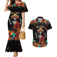 Seis Siete Dia de los Muertos Couples Matching Mermaid Dress and Hawaiian Shirt Mexican Funny 67 Calaca Skeleton Sombrero - Wonder Print Shop